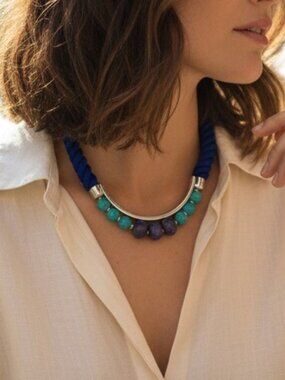 Vera Bradley Women's Silver Plated Blue Semi Precious Stones Necklace